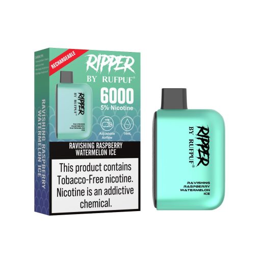 RUFPUF Ripper Disposable Vape - Ravishing Raspberry Watermelon Ice 50mg (6000 Puffs) Box
