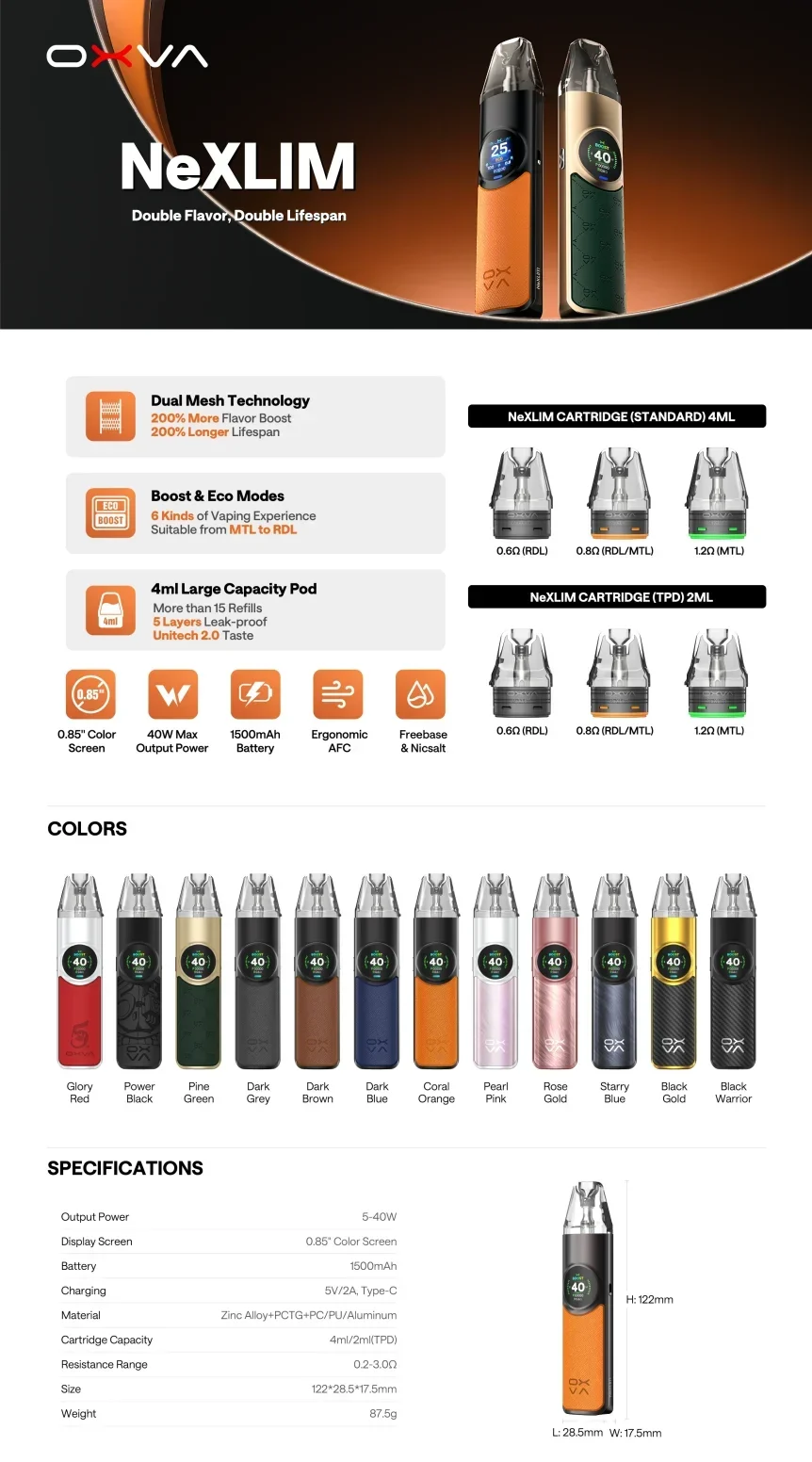 Oxva NeXlim Specs & Features