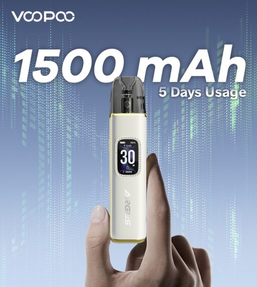Voopoo Argus G3 Pod Kit 1500 mAh Battery Features, one charge 5 days battery life.